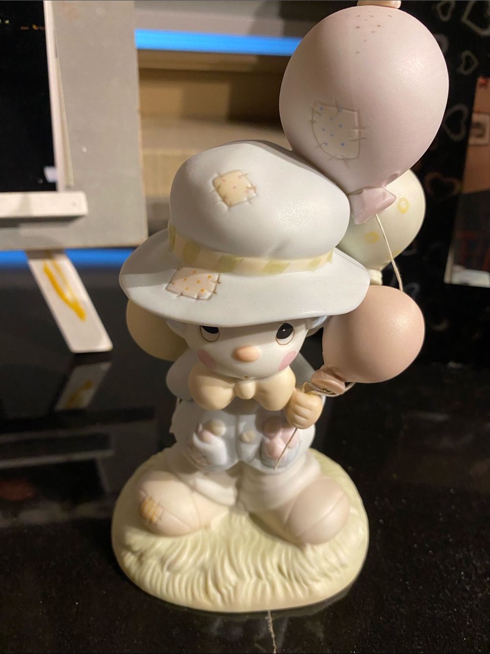 Precious Moments Pastel clown Figurine in White and Pink with balloons